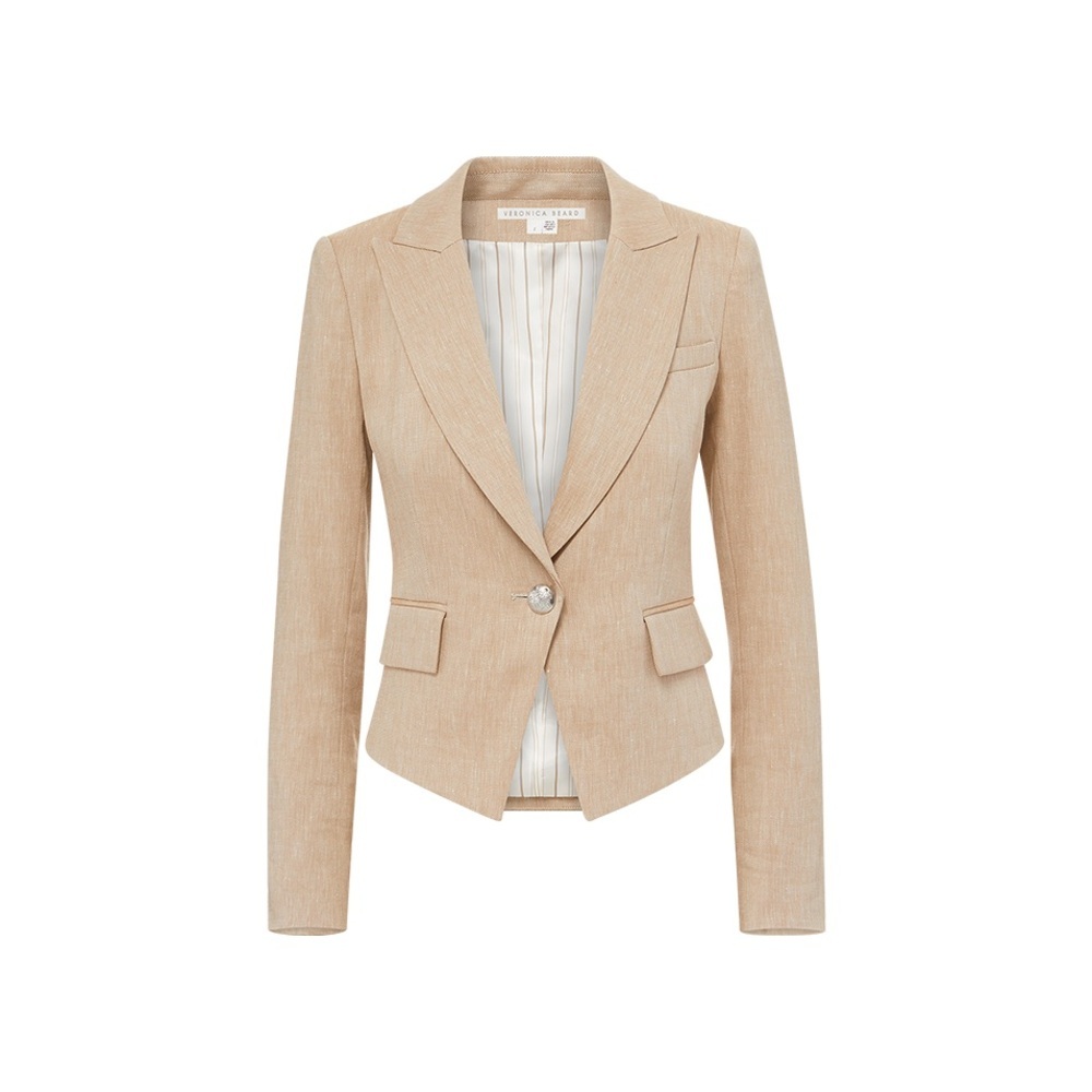 VERONICA BEARD Hosanna Linen Dickey Jacket in Khaki Melange Sz 2 - Picture 4 of 11